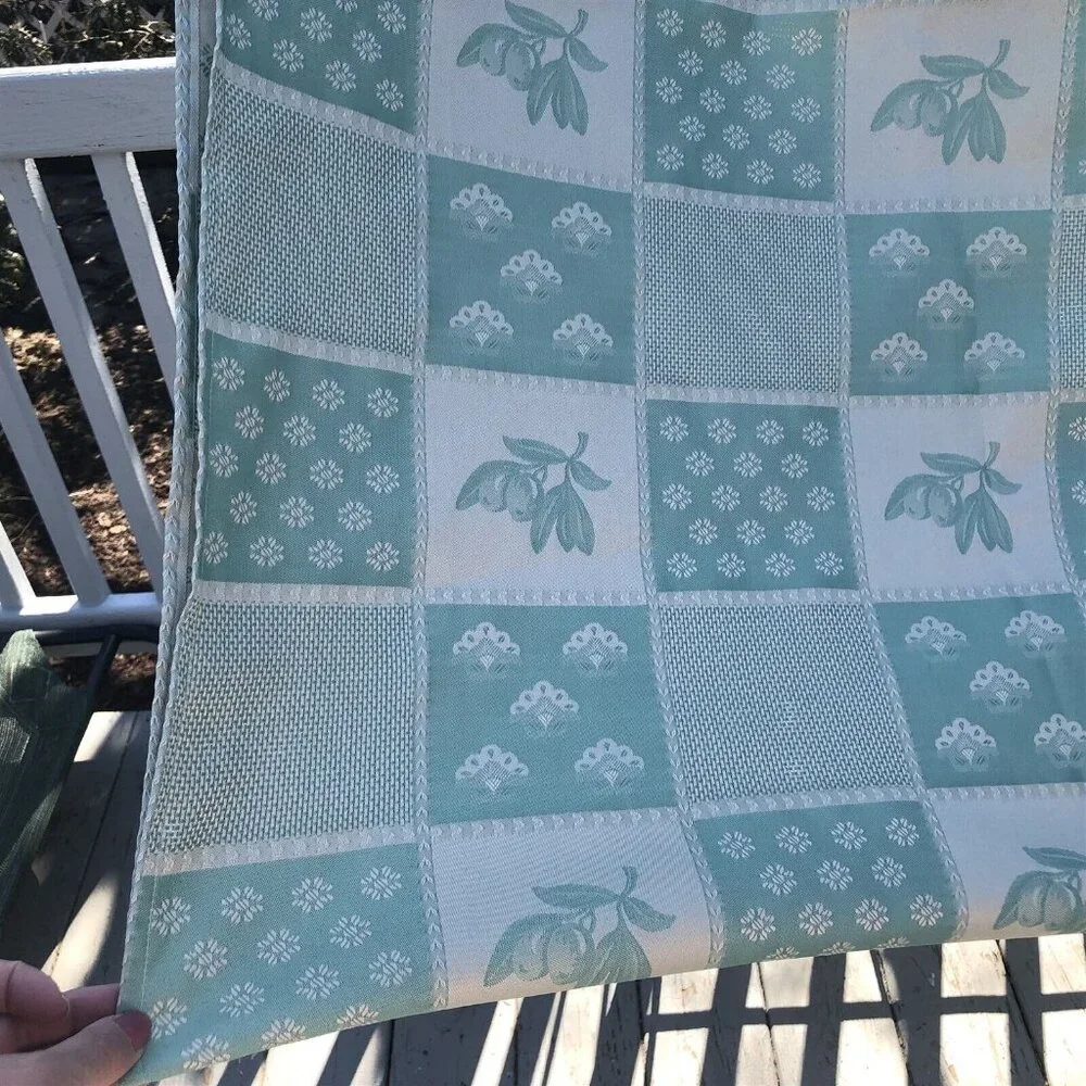 Nydel Damask Tablecloth Vintage Made In France Green Floral Patchwork
